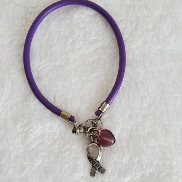 Purple Leather HOPE and HEART Bracelet - Picture 2 of 3